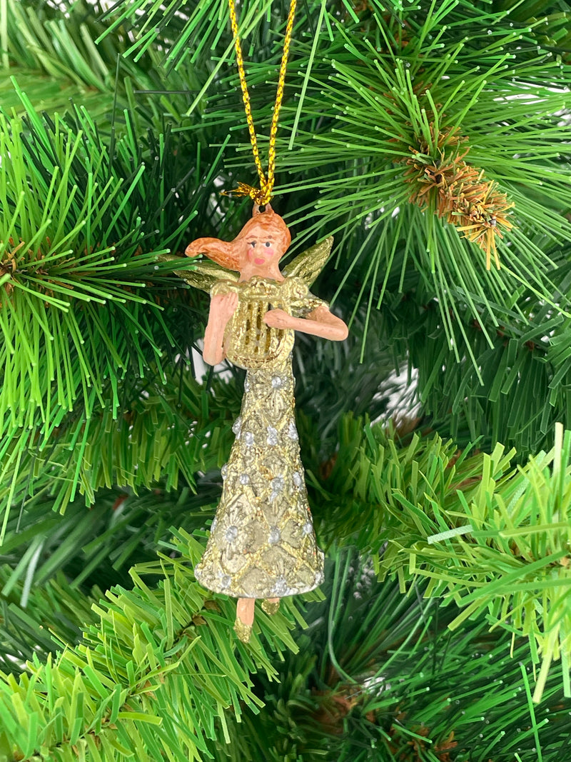 Kleiner Engel mit Harfe Musikengel mini Weihnachten Deko Hänger Christbaumschmuck 8 cm silber-gold