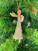 Kleiner Engel mit Harfe Musikengel mini Weihnachten Deko Hänger Christbaumschmuck 8 cm silber-gold