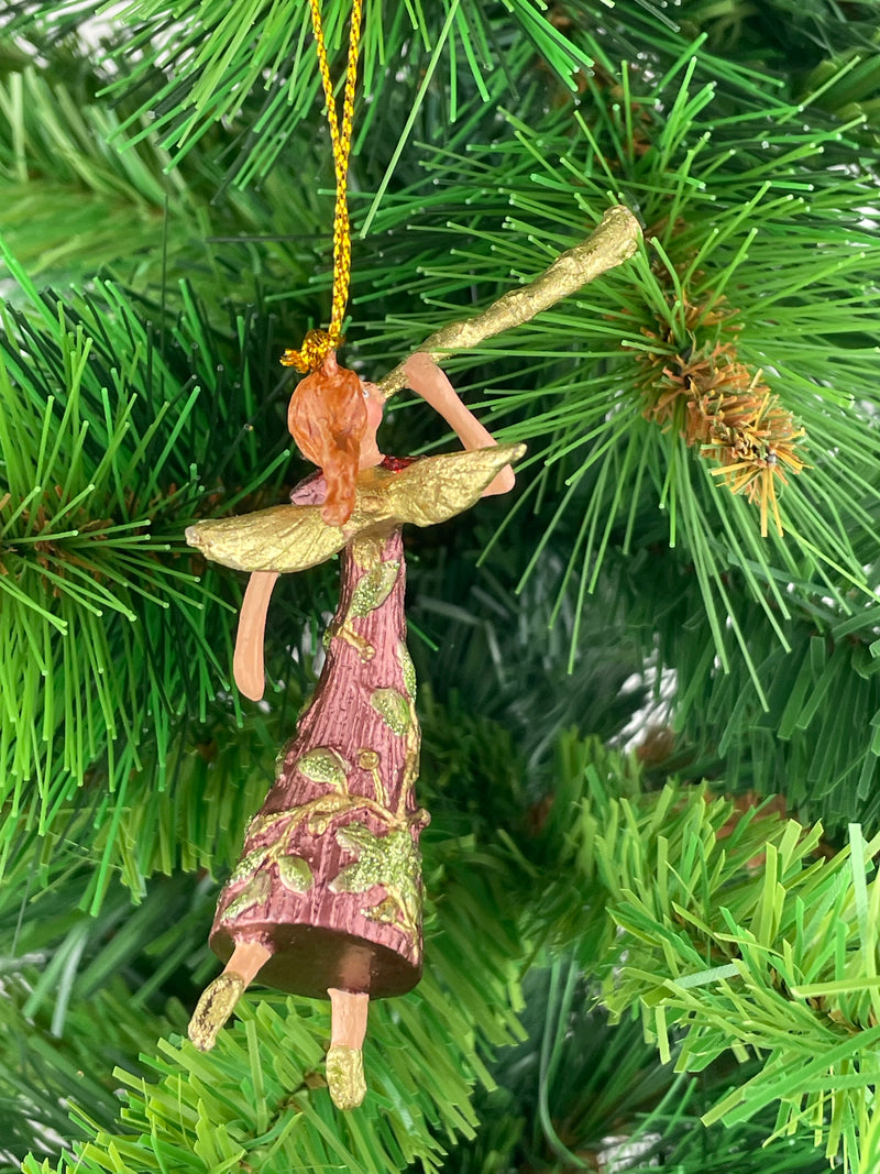 Kleiner Engel mit Flöte Musikengel mini Weihnachten Deko Hänger Christbaumschmuck 8 cm weinrot