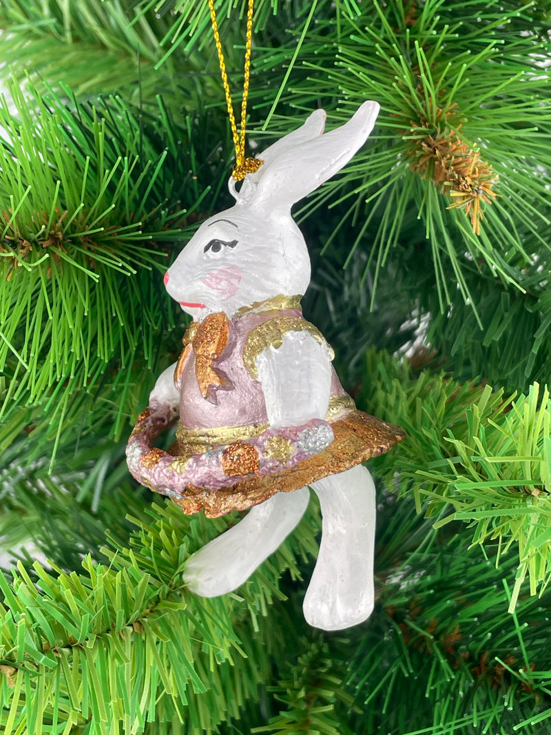 Hase Ballerina im altrosa Kleid Deko Hänger Ostern handbemalt Baumschmuck 10 cm