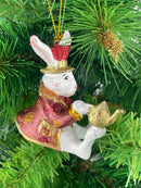 Hase mit Kanne und rotem Hut Deko Hänger Ostern handbemalt Baumschmuck 7 cm