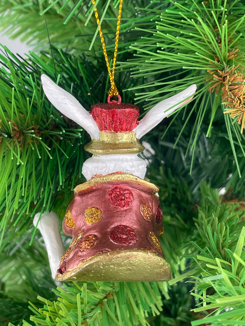 Hase mit Kanne und rotem Hut Deko Hänger Ostern handbemalt Baumschmuck 7 cm