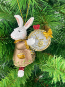 Hase mit Uhr in einem braunen Jacket Deko Hänger Ostern handbemalt Baumschmuck 10 cm