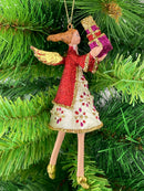 Christbaumschmuck Figur Engel weiß-rot mit Geschenken Hänger Baumschmuck 15cm