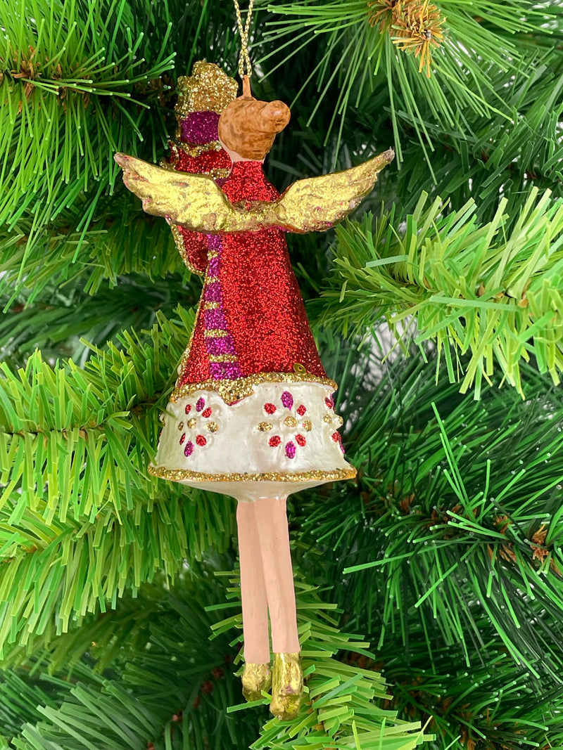 Christbaumschmuck Figur Engel weiß-rot mit Geschenken Hänger Baumschmuck 15cm