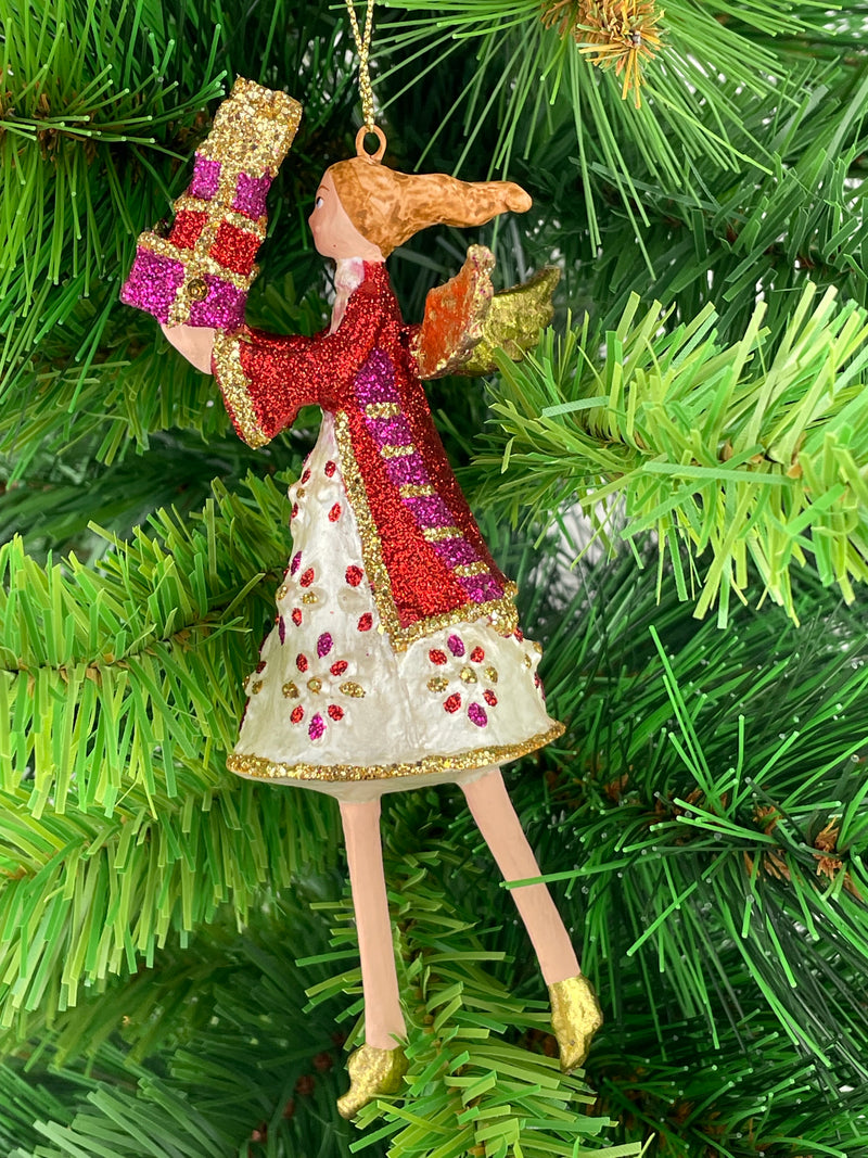 Christbaumschmuck Figur Engel weiß-rot mit Geschenken Hänger Baumschmuck 15cm