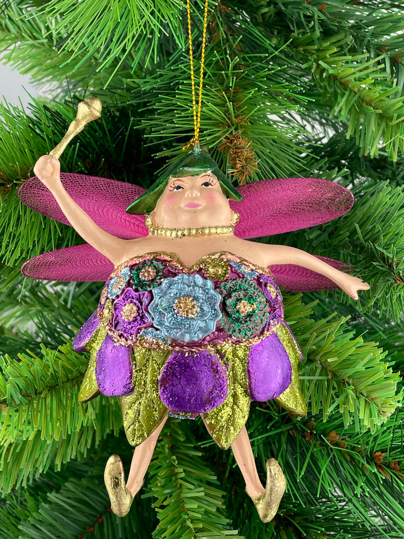 Pummelelfe Baumschmuck Figur "Dicke Elfe" Fee violett-grün Hänger Ostern Frühling Weihnachten 15cm
