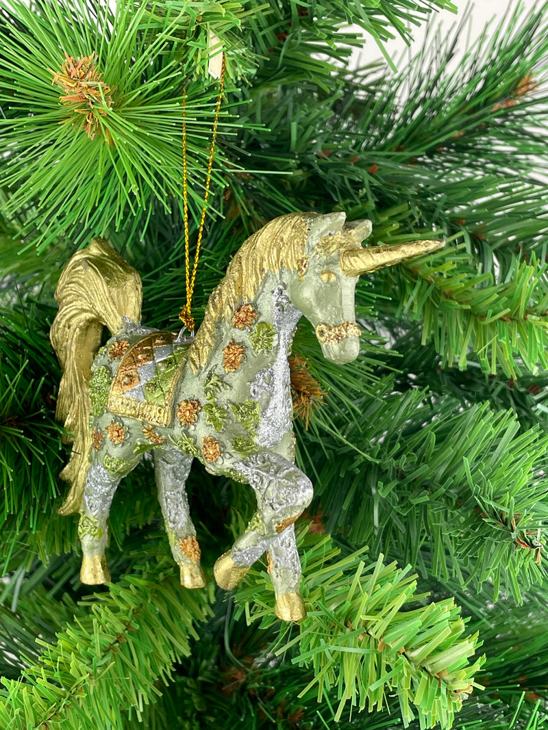 Christbaumschmuck Figur "Einhorn" Hänger mintgrün-gold Hänger 15 cm
