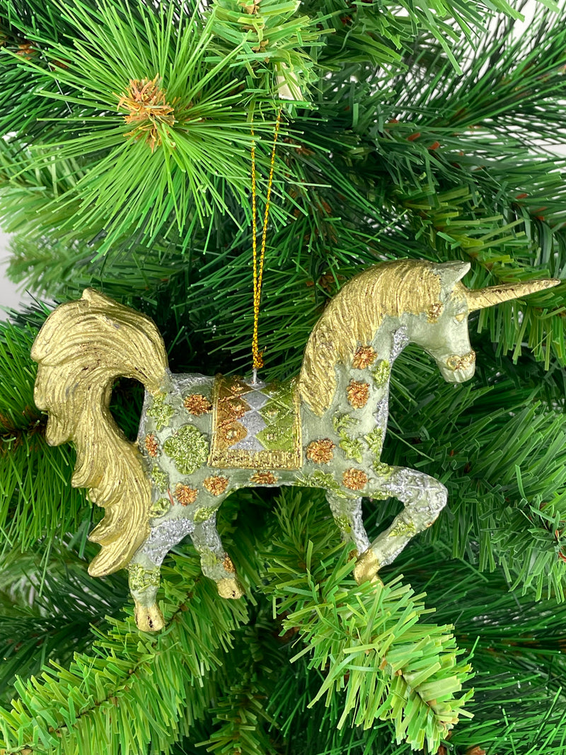 Christbaumschmuck Figur "Einhorn" Hänger mintgrün-gold Hänger 15 cm