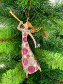 Christbaumschmuck Engel mit Fanfare in einem pink silber weißen Kleid Baumschmuck 16cm