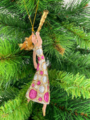 Christbaumschmuck Engel mit Fanfare in einem pink silber weißen Kleid Baumschmuck 16cm