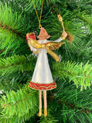 Christbaumschmuck  Engel in einem weiß-roten Kleid mit Stern und Geschenken Baumschmuck 15cm