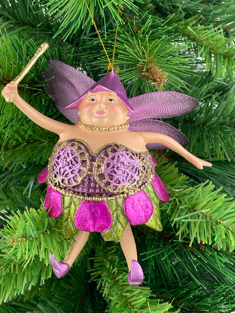 Pummelelfe Baumschmuck Figur "Dicke Elfe" Fee lila-grün Hänger Ostern Frühling Weihnachten 15cm