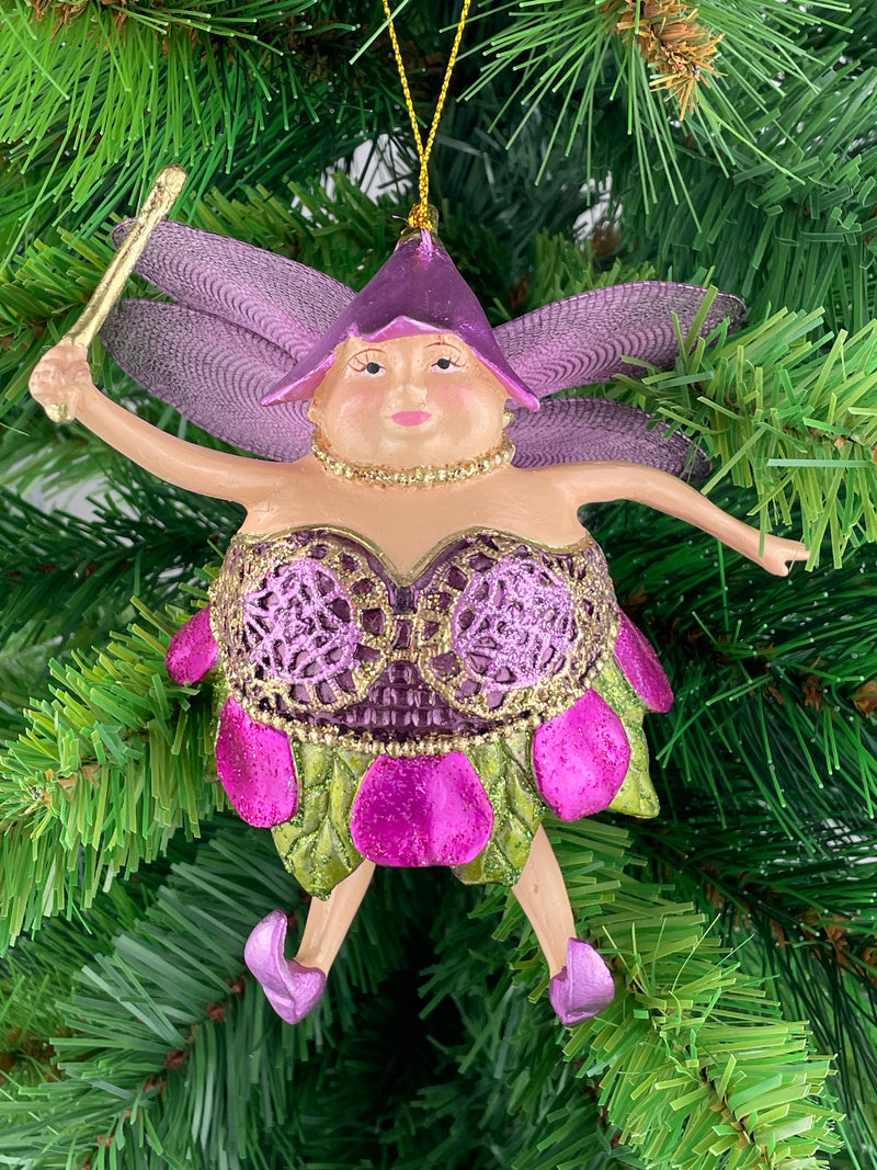 Pummelelfe Baumschmuck Figur "Dicke Elfe" Fee lila-grün Hänger Ostern Frühling Weihnachten 15cm
