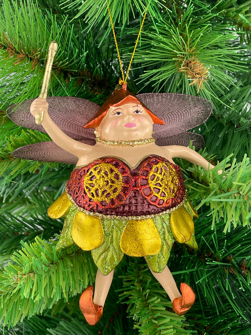 Pummelelfe Baumschmuck Figur "Dicke Elfe" Fee kupfer-grün-gold Hänger Ostern Frühling Weihnachten 15cm