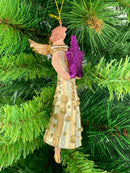 Christbaumschmuck Figur Engel creme-gold mit lila-Stern Anhänger Ornament Baumschmuck Weihnachten 14cm