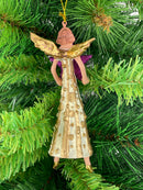 Christbaumschmuck Figur Engel creme-gold mit lila-Stern Anhänger Ornament Baumschmuck Weihnachten 14cm