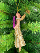 Christbaumschmuck Figur Engel creme-gold mit lila-Stern Anhänger Ornament Baumschmuck Weihnachten 14cm