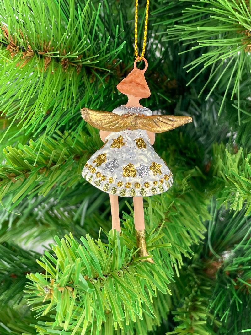 Kleiner Engel mit Herz mini Weihnachten Deko Hänger Christbaumschmuck 8 cm weiß gold
