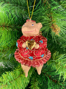 Christbaumschmuck Figur "Schwein mit Flügeln" Anhänger türkis-rot Weihnachten 10,5 cm