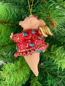Christbaumschmuck Figur "Schwein mit Flügeln" Anhänger türkis-rot Weihnachten 10,5 cm