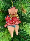 Christbaumschmuck Figur "Schwein mit Flügeln" Anhänger türkis-rot Weihnachten 10,5 cm