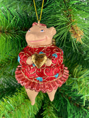 Christbaumschmuck Figur "Schwein mit Flügeln" Anhänger türkis-rot Weihnachten 10,5 cm