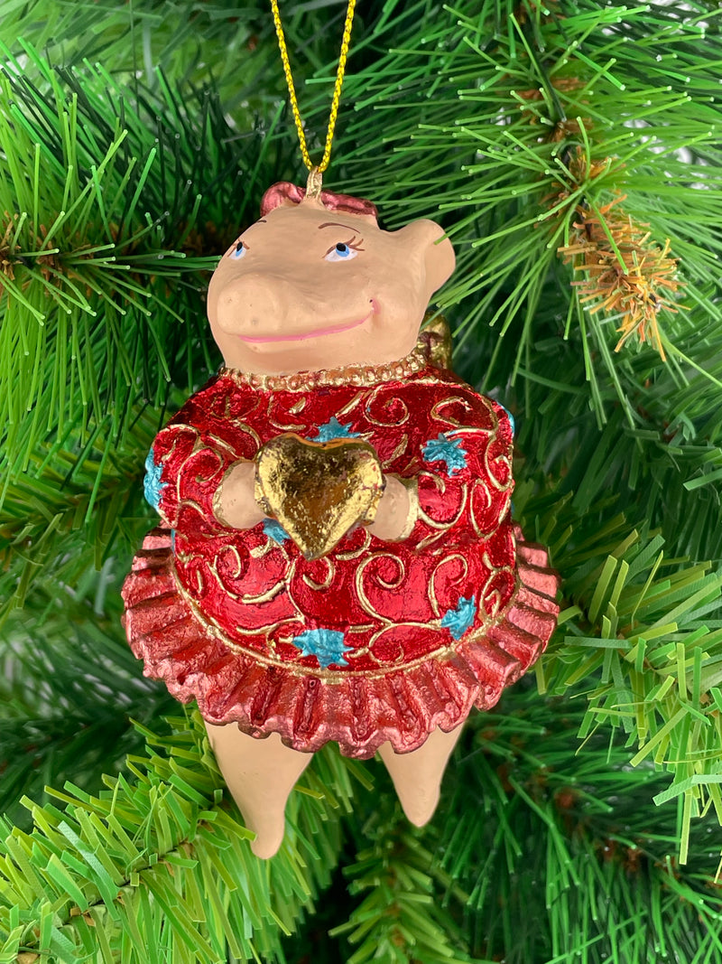 Christbaumschmuck Figur "Schwein mit Flügeln" Anhänger türkis-rot Weihnachten 10,5 cm