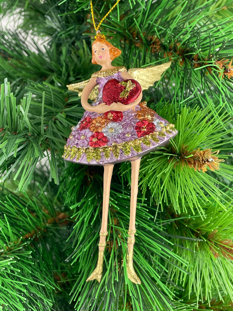 Christbaumschmuck Figur Engel mit Herz rosa Hänger Baumschmuck 12cm