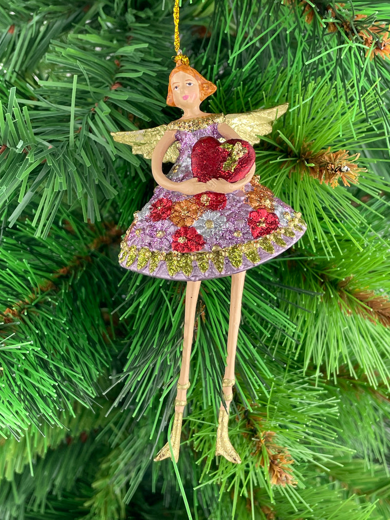Christbaumschmuck Figur Engel mit Herz rosa Hänger Baumschmuck 12cm