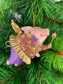 Christbaumschmuck Figur "Schwein mit Flügeln und Stern" Hänger kupfer-lila Weihnachten Hänger 10cm