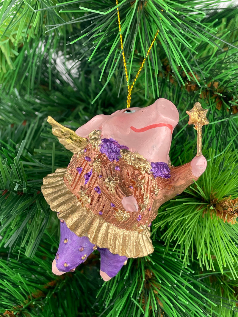 Christbaumschmuck Figur "Schwein mit Flügeln und Stern" Hänger kupfer-lila Weihnachten Hänger 10cm
