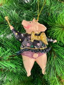 Christbaumschmuck Figur "Schwein mit Flügeln und Stern" Hänger schwarz-flieder Weihnachten Hänger 12cm