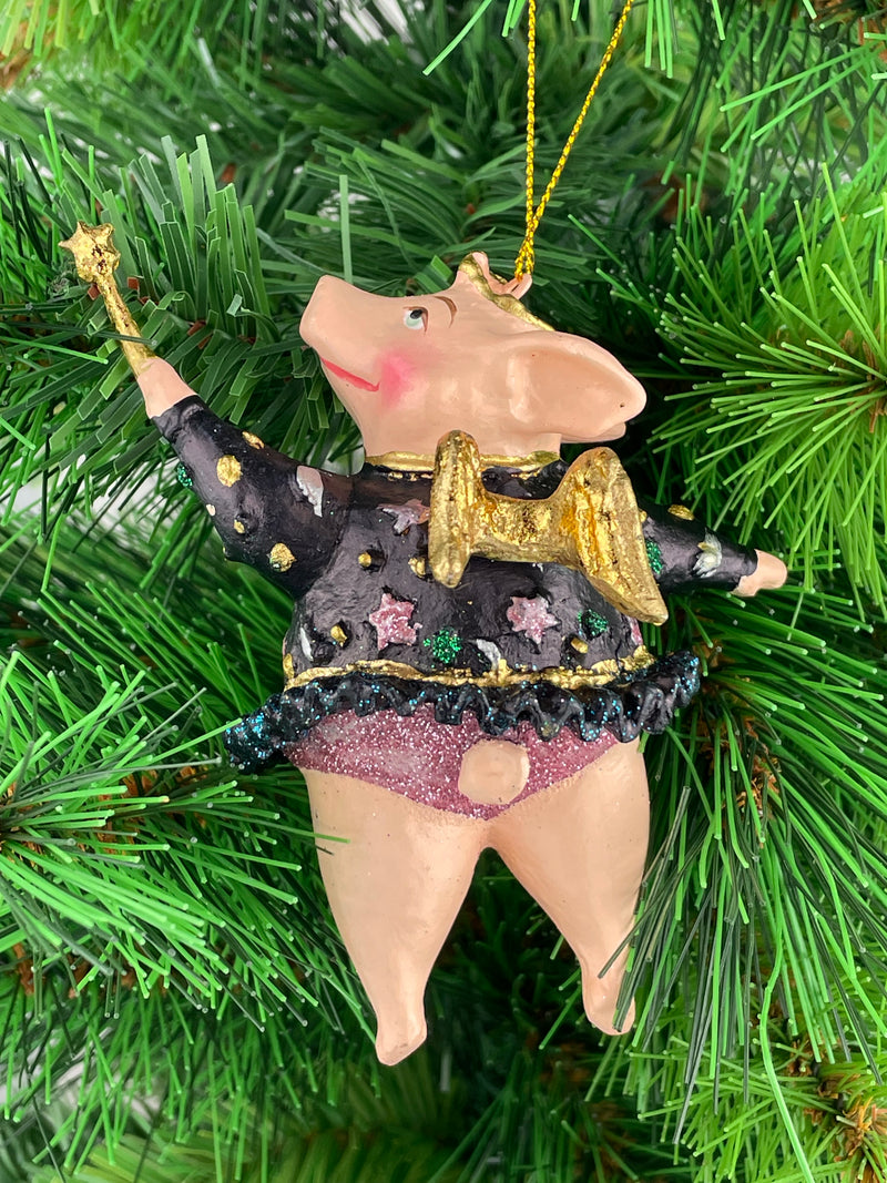 Christbaumschmuck Figur "Schwein mit Flügeln und Stern" Hänger schwarz-flieder Weihnachten Hänger 12cm