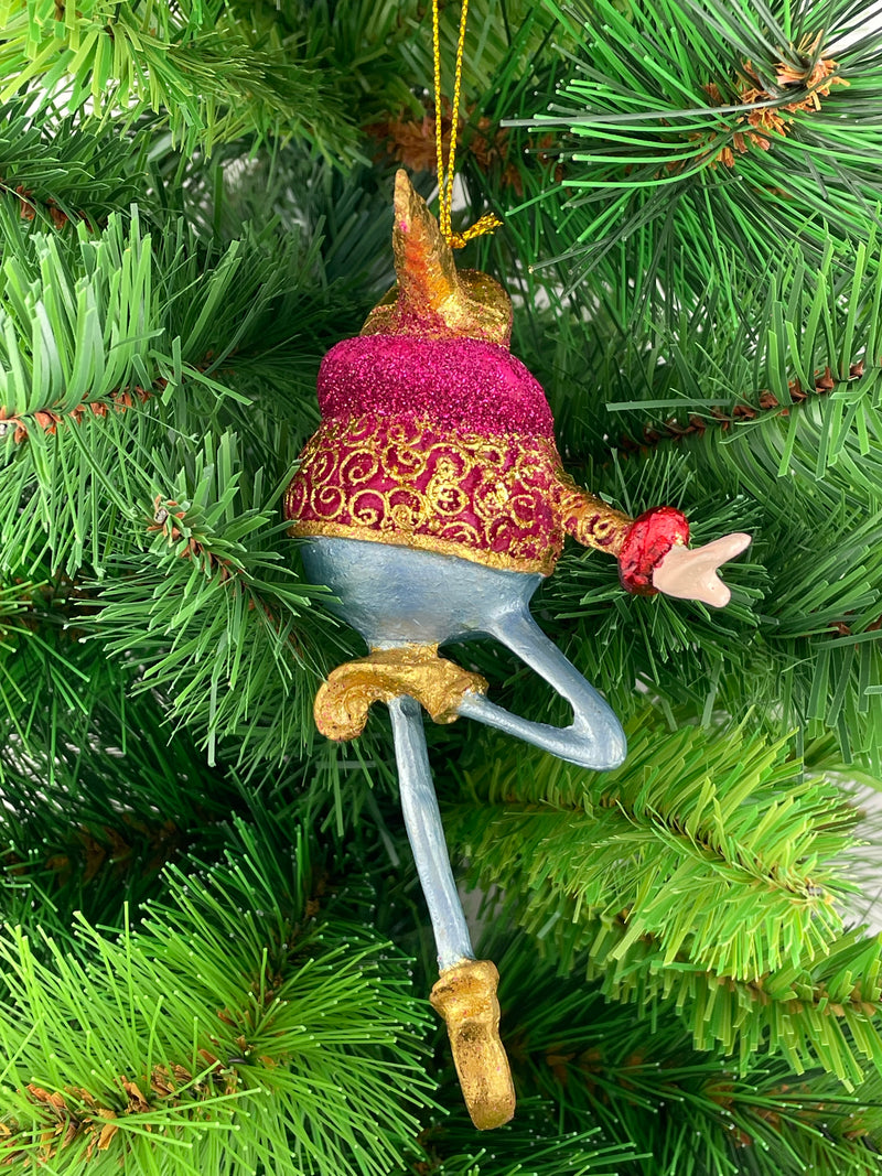 Christbaumschmuck Figur Weihnachtsmann mit Trompete rot-blau Weihnachten Baumschmuck 15,5 cm