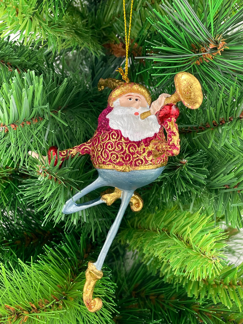Christbaumschmuck Figur Weihnachtsmann mit Trompete rot-blau Weihnachten Baumschmuck 15,5 cm