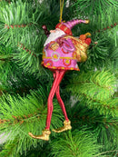 Weihnachtsmann Gabenträger Weihnachten Baumschmuck Figur Deko Hänger Christbaumschmuck 16 cm pink-rot mit Sack