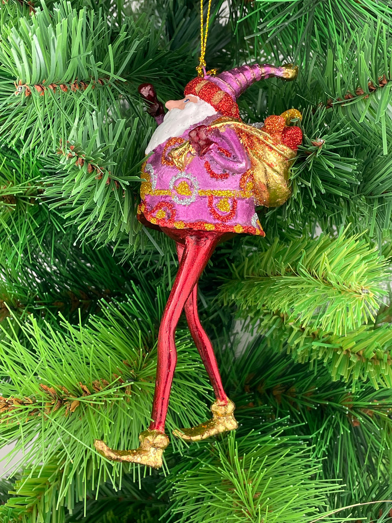 Weihnachtsmann Gabenträger Weihnachten Baumschmuck Figur Deko Hänger Christbaumschmuck 16 cm pink-rot mit Sack