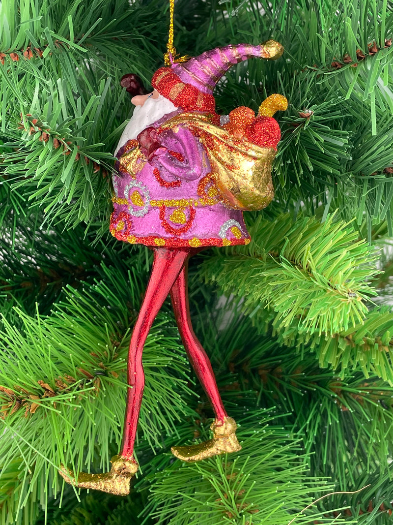 Weihnachtsmann Gabenträger Weihnachten Baumschmuck Figur Deko Hänger Christbaumschmuck 16 cm pink-rot mit Sack