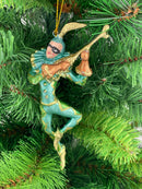 Christbaumschmuck Figur Harlekin mit einer Laute Deko Hänger türkisblau gold 16cm