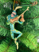 Christbaumschmuck Figur Harlekin mit einer Laute Deko Hänger türkisblau gold 16cm