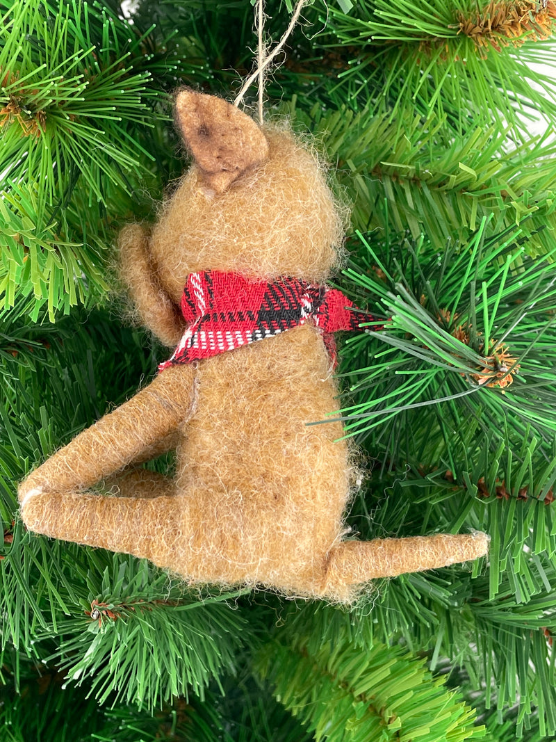 Christbaumschmuck Deko Hänger Hund mit kariertem Halstuch Weihnachten aus Filz 11cm hoch