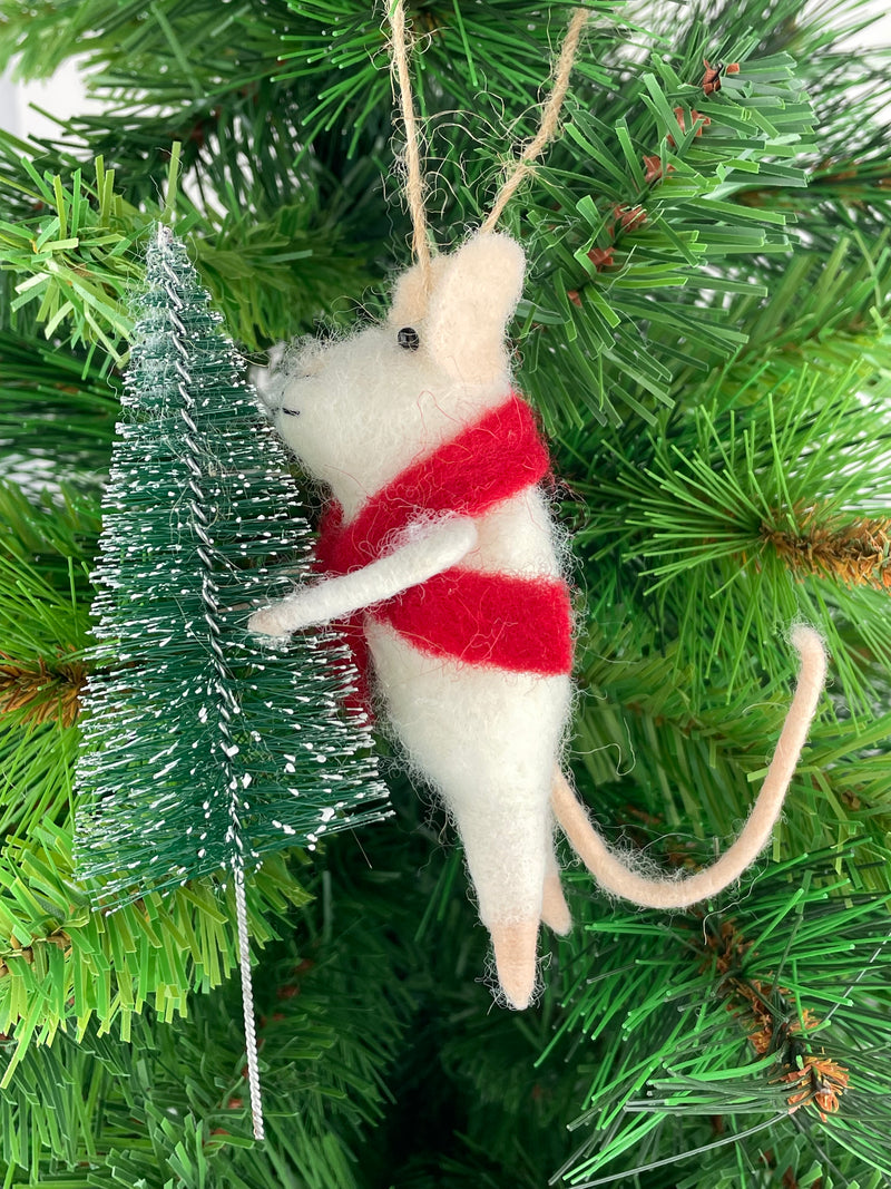 Christbaumschmuck Deko Hänger Maus mit Tannenbaum Weihnachten Filz 12cm