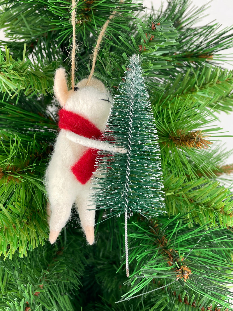 Christbaumschmuck Deko Hänger Maus mit Tannenbaum Weihnachten Filz 12cm