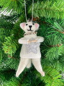Christbaumschmuck Deko Hänger Katze mit silbernem Stern und Krone aus Filz weiß beige