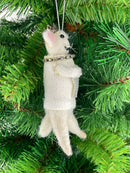 Christbaumschmuck Deko Hänger Katze mit silbernem Stern und Krone aus Filz weiß beige