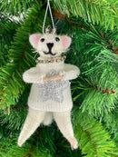 Christbaumschmuck Deko Hänger Katze mit silbernem Stern und Krone aus Filz weiß beige