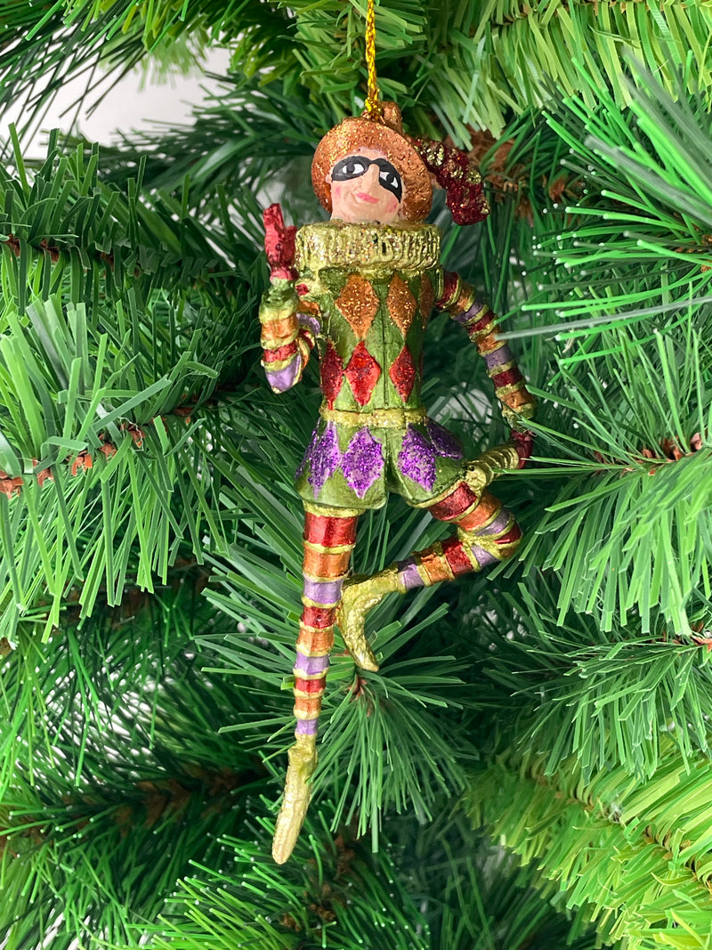 Christbaumschmuck Figur Harlekin Deko Hänger gold grün rot 14cm