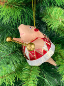 Christbaumschmuck Figur Schwein Sportler Fitnessstudio Hantelstange handbemalt Weihnachten Baumschmuck Deko Hänger Christbaumschmuck 10 cm (weiß-rot)