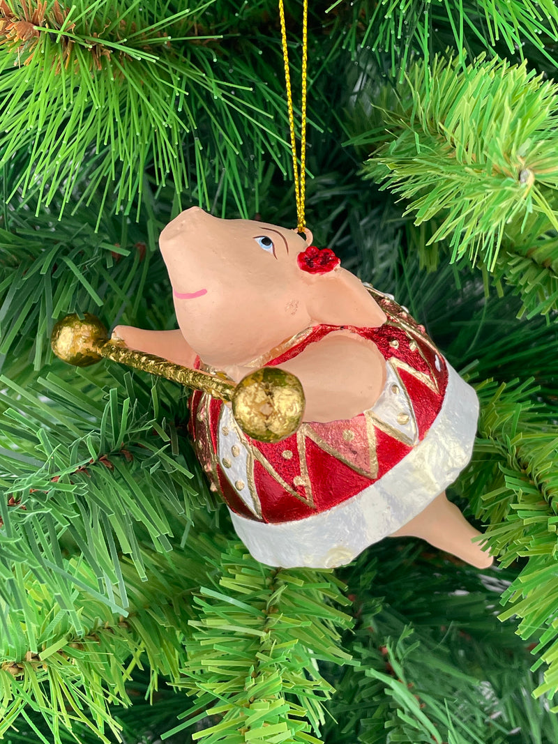Christbaumschmuck Figur Schwein Sportler Fitnessstudio Hantelstange handbemalt Weihnachten Baumschmuck Deko Hänger Christbaumschmuck 10 cm (weiß-rot)